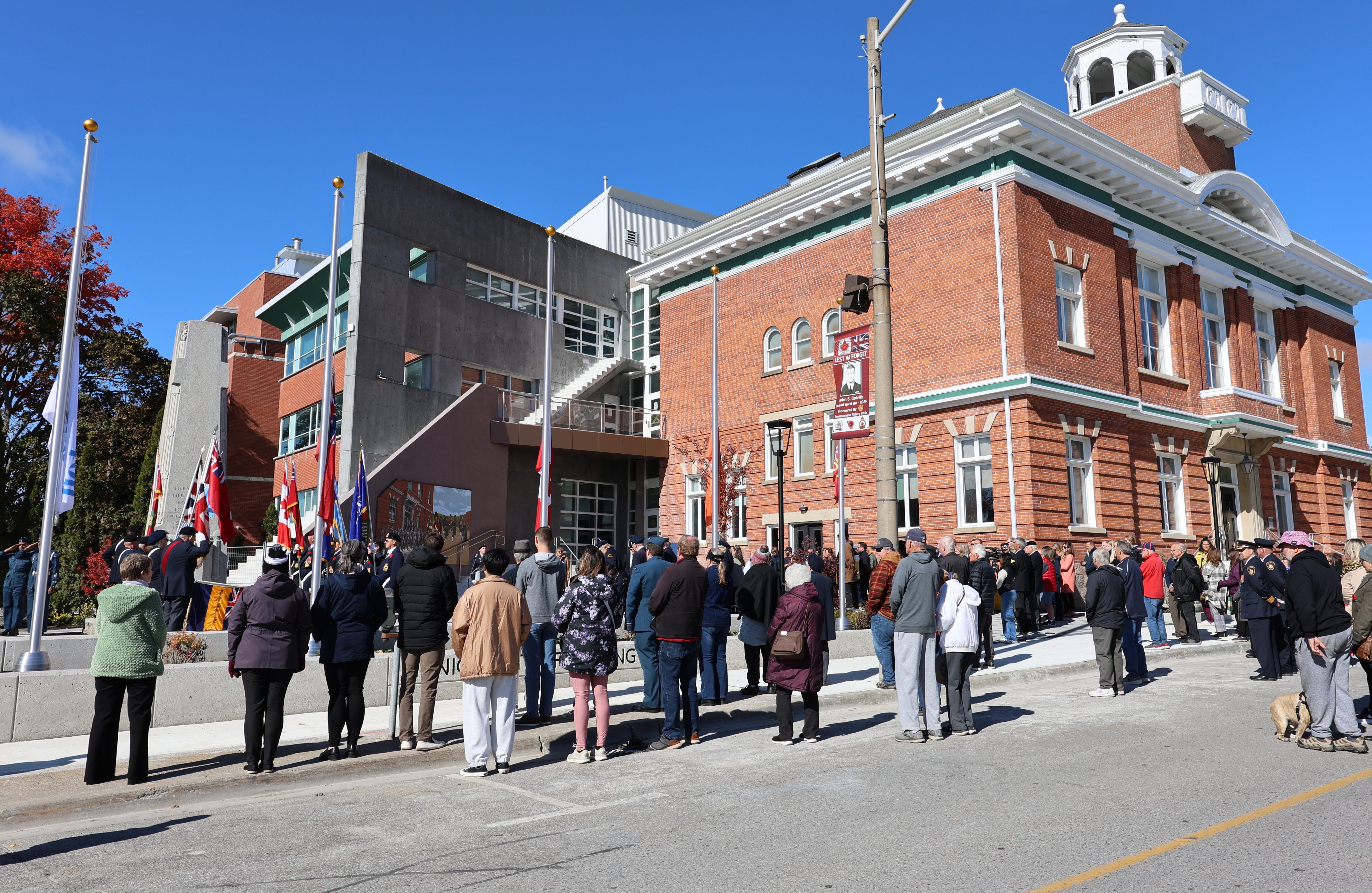 People gathered for a ceremony at a public square