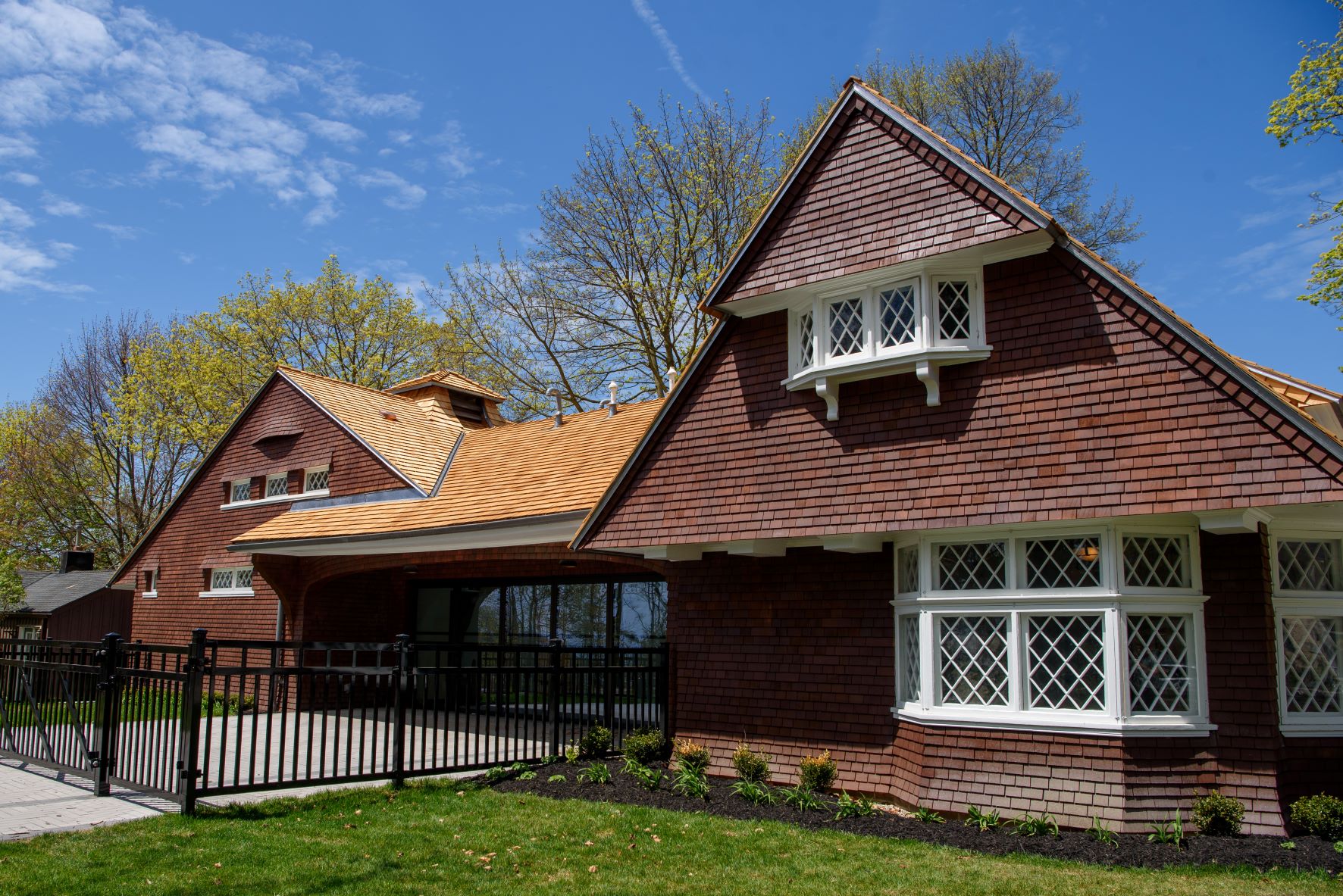 The Couch House community space is pictured here under a blue sky.