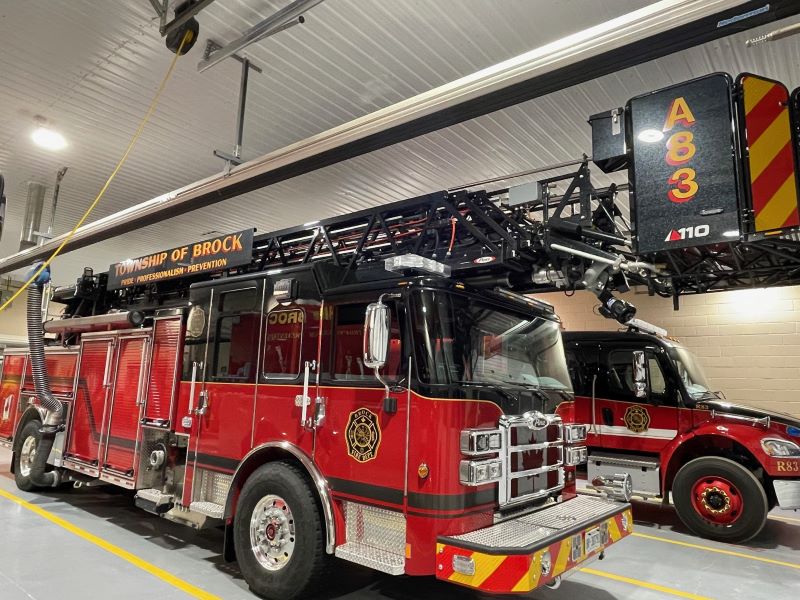 A fire truck indoors
