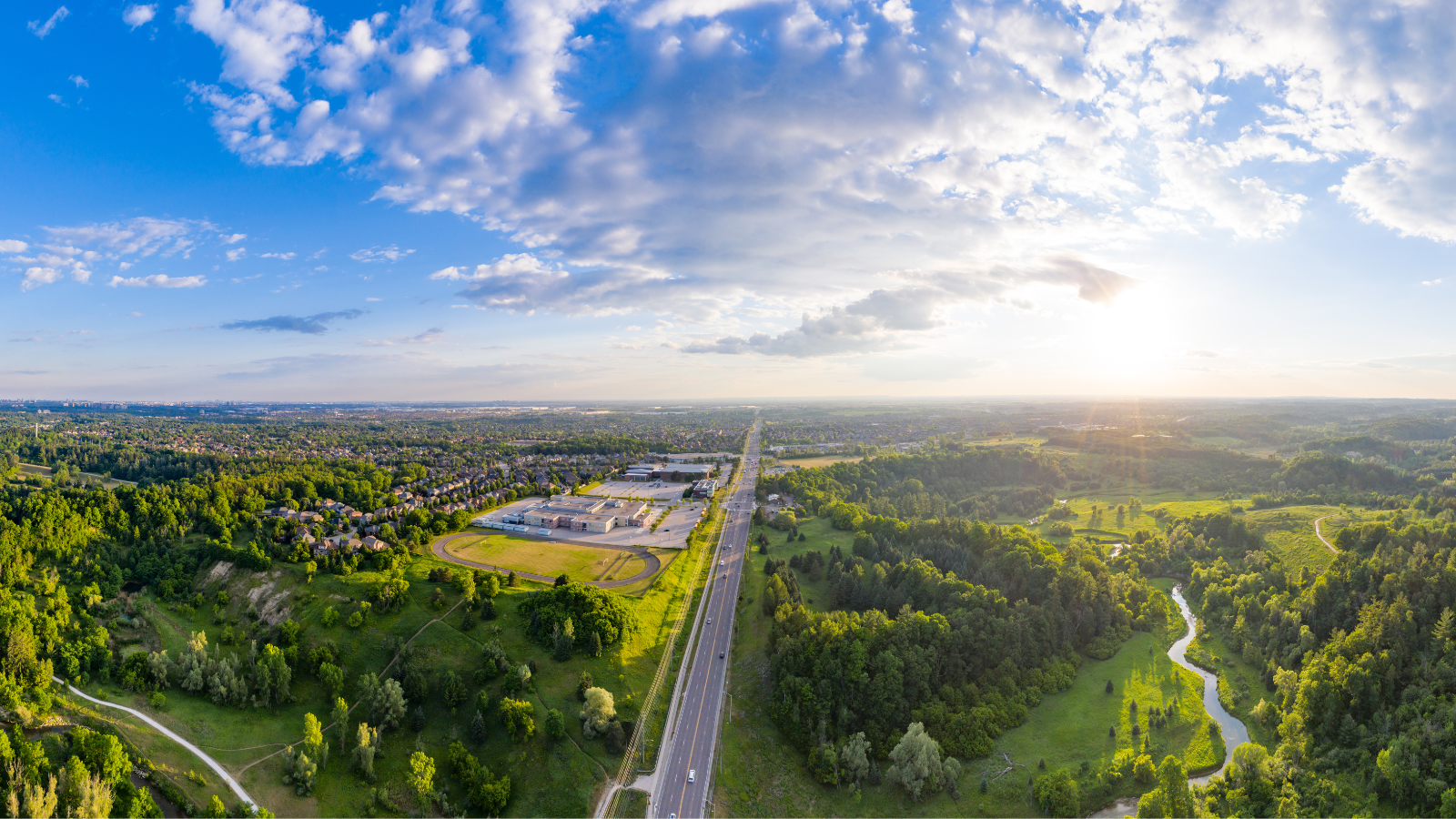 A drone shot of the City of Vaughan, Ontario.