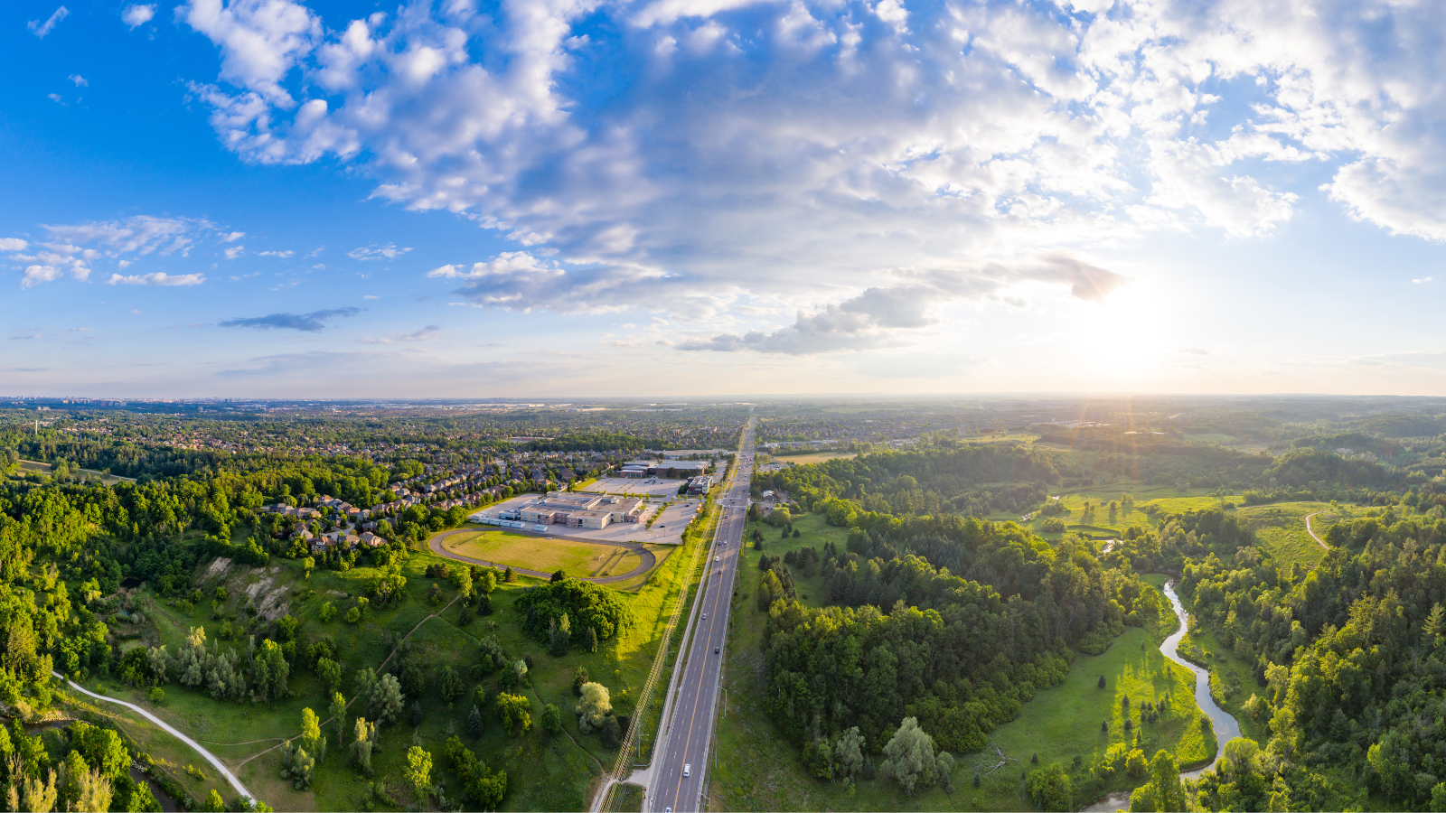 A drone shot of the City of Vaughan, Ontario. 