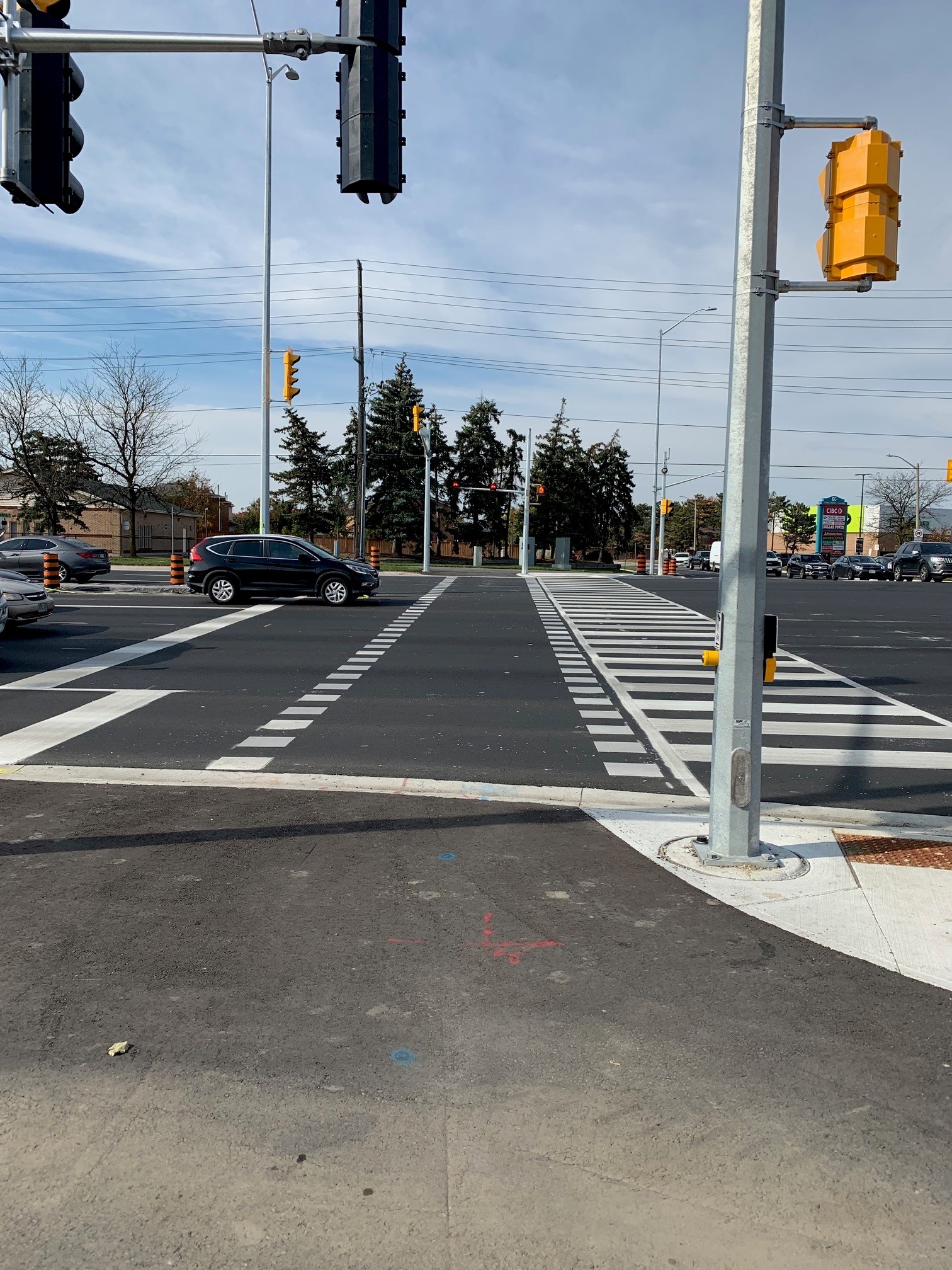 A cyclist crossing area in the City of Brampton.