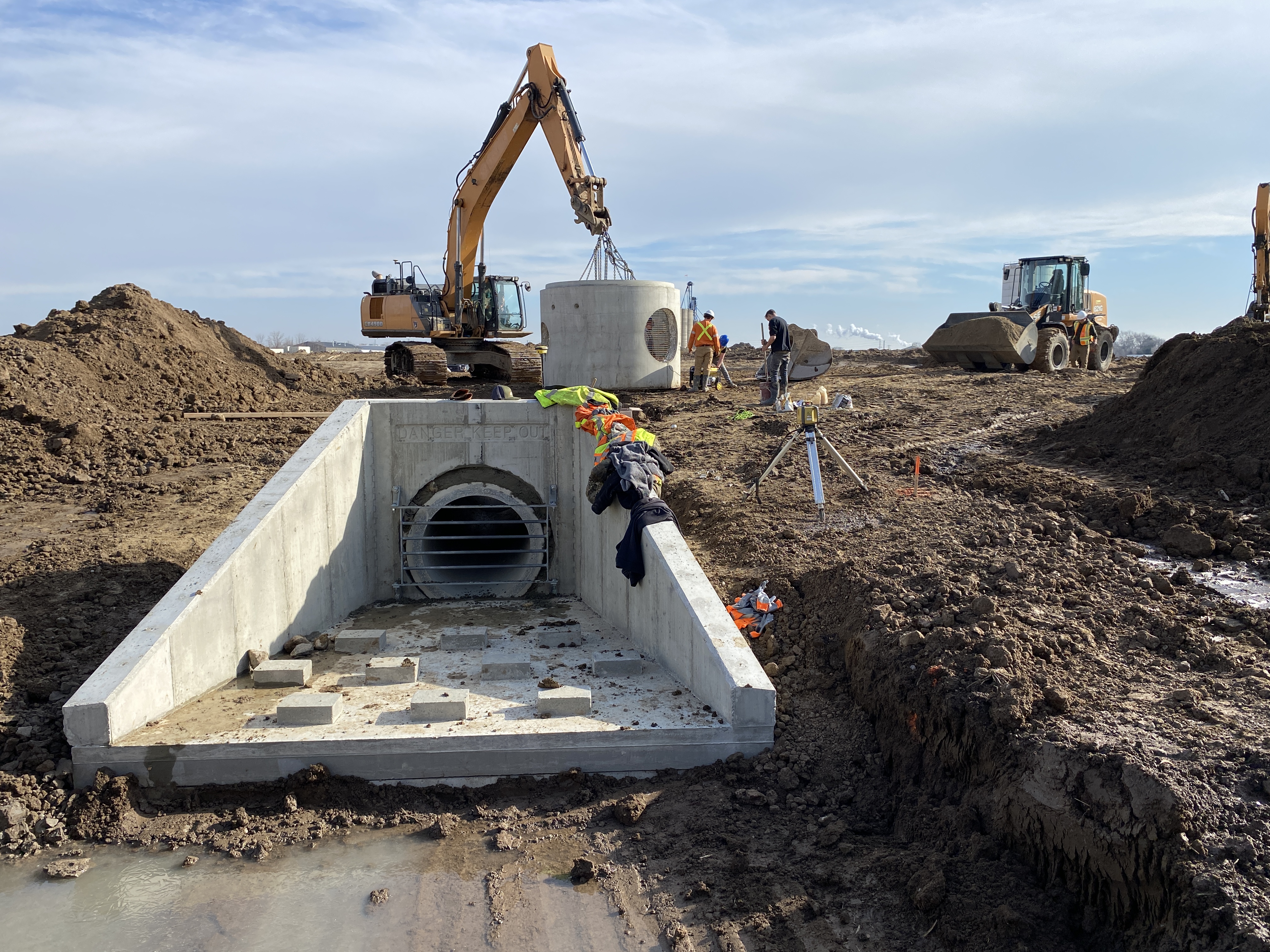 A new stormwater outlet being installed in the Town of Aylmer's industrial Park.