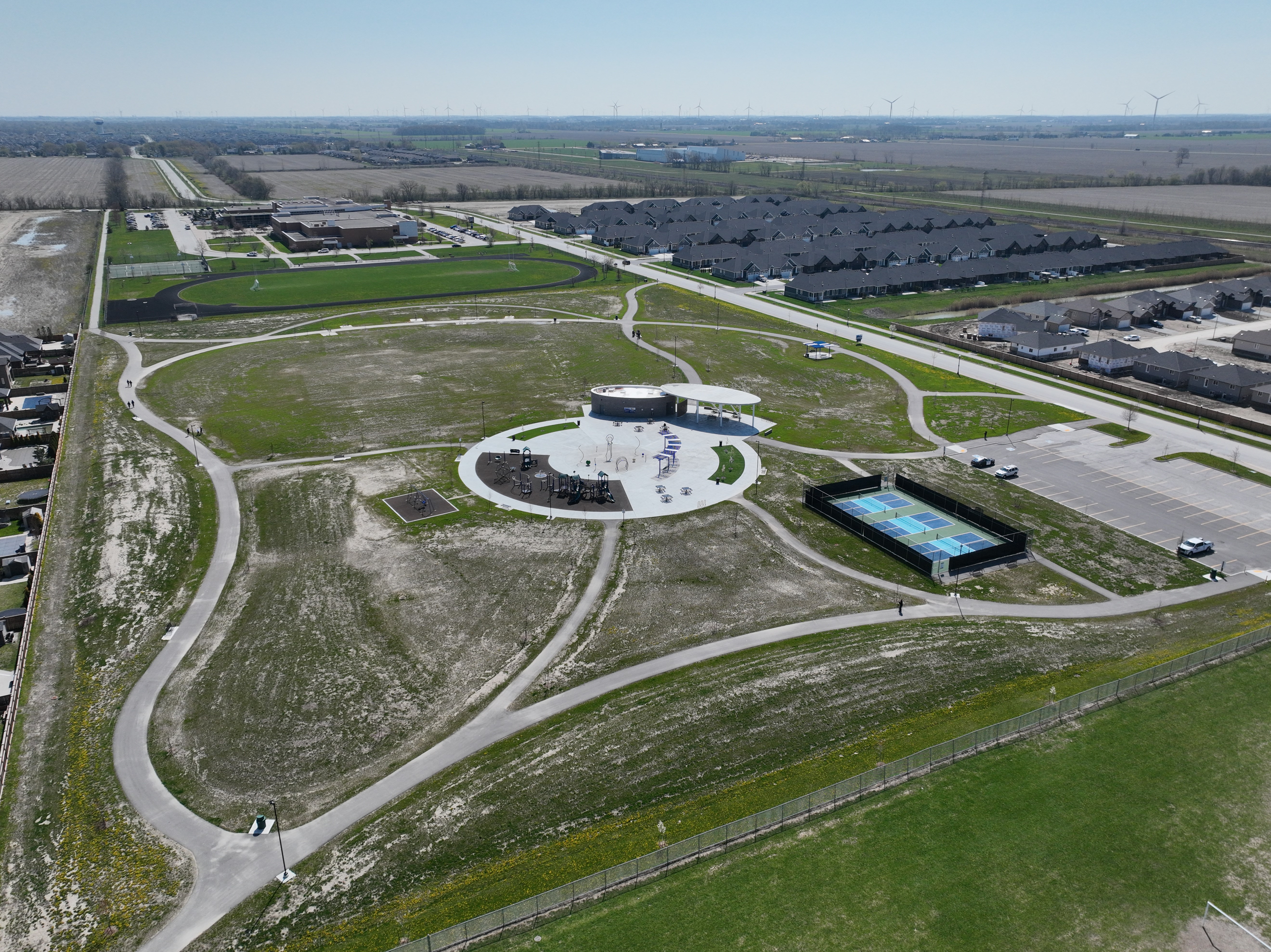 A drone photo of Lakeshore's new River Ridge Park. 