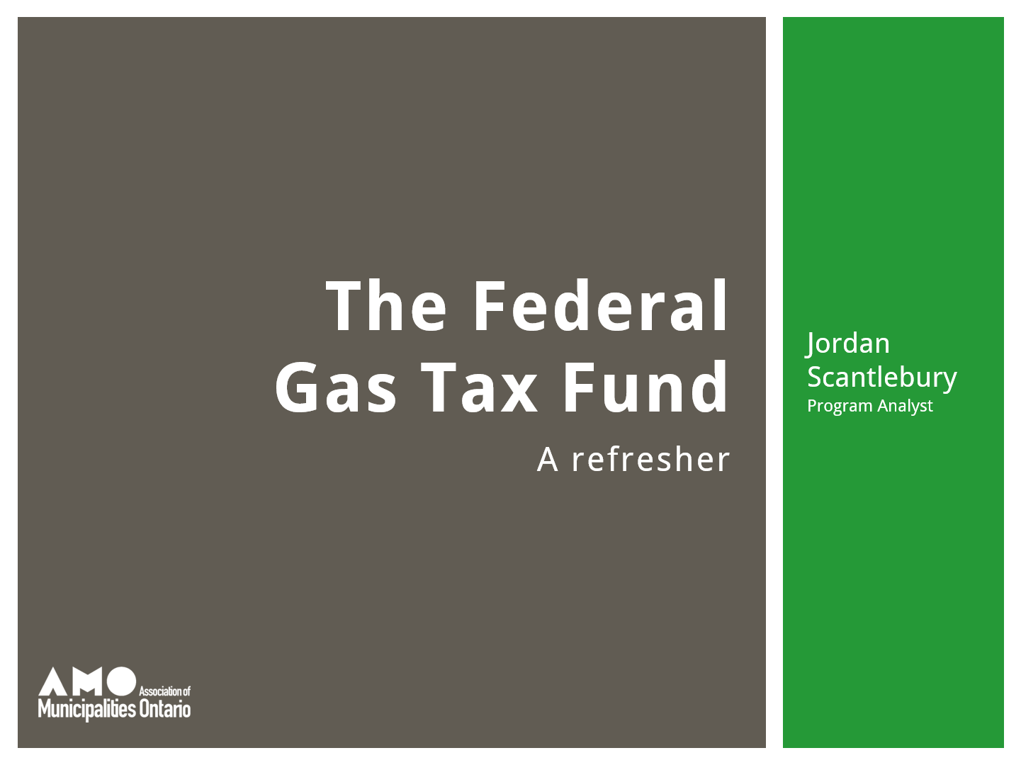 Screenshot of PowerPoint slide deck introducing the federal Gas Tax Fund