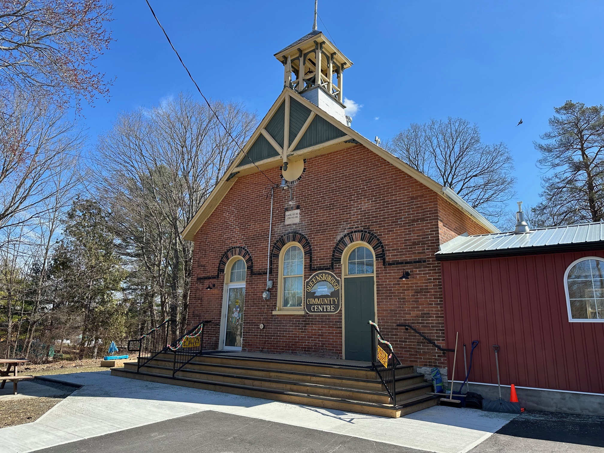 The front steps of a small church