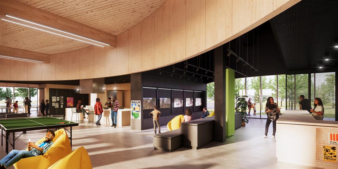 Indoor mock-up of a recreation centre