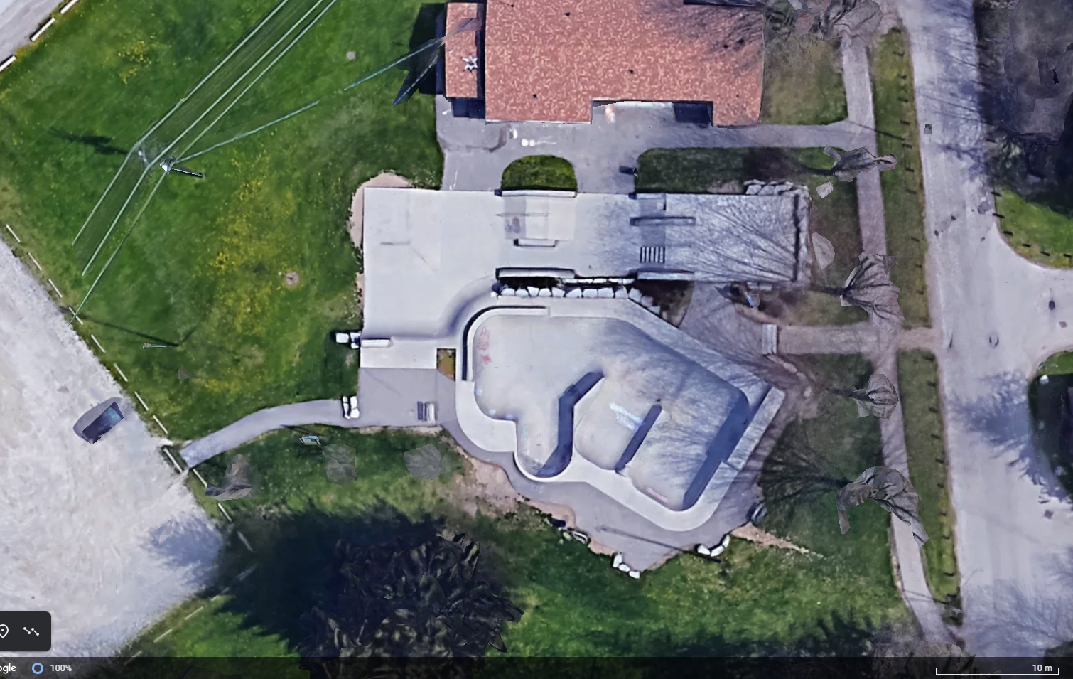 overhead view of skatepark