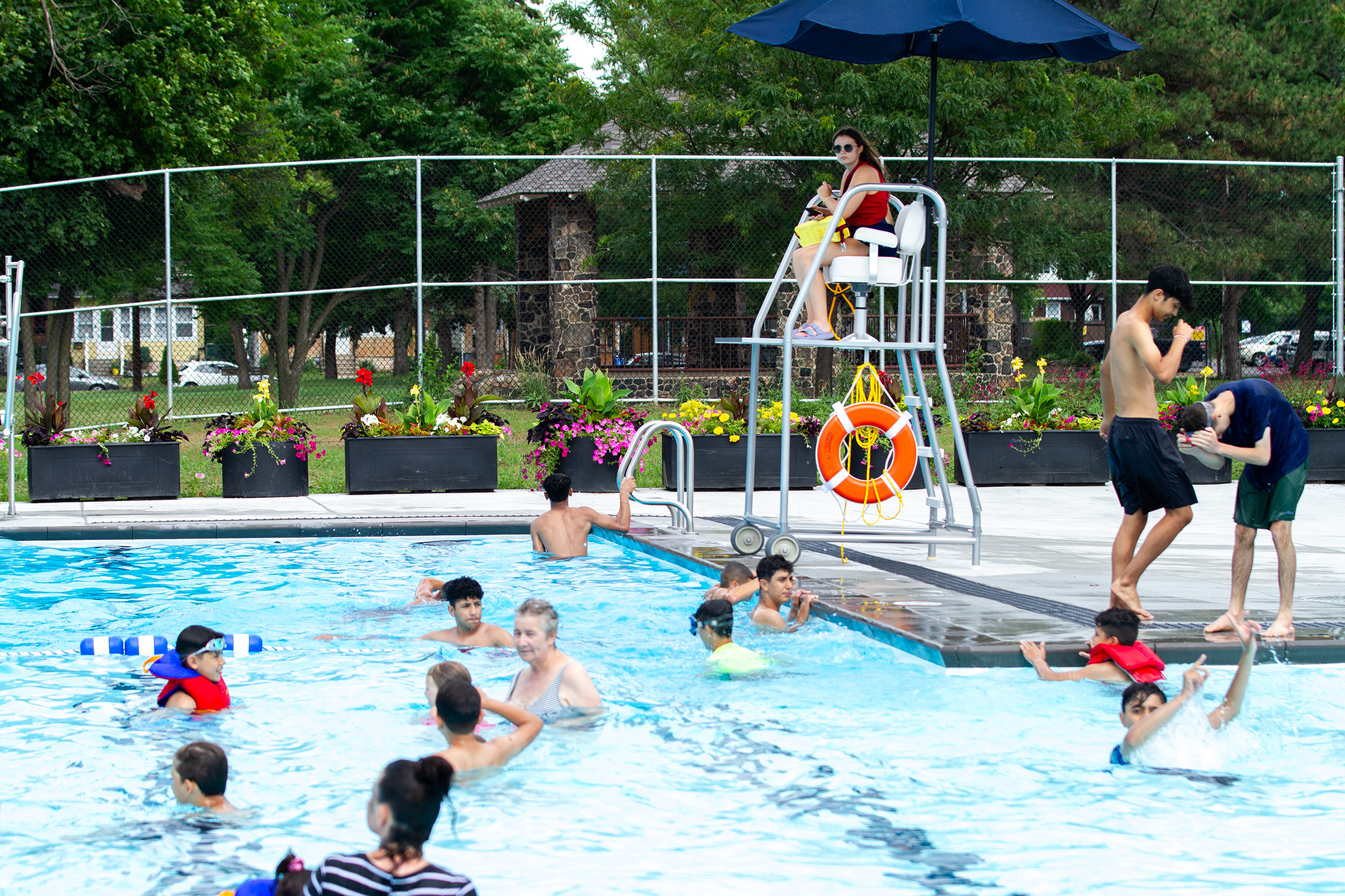 Kids playing in a pool
