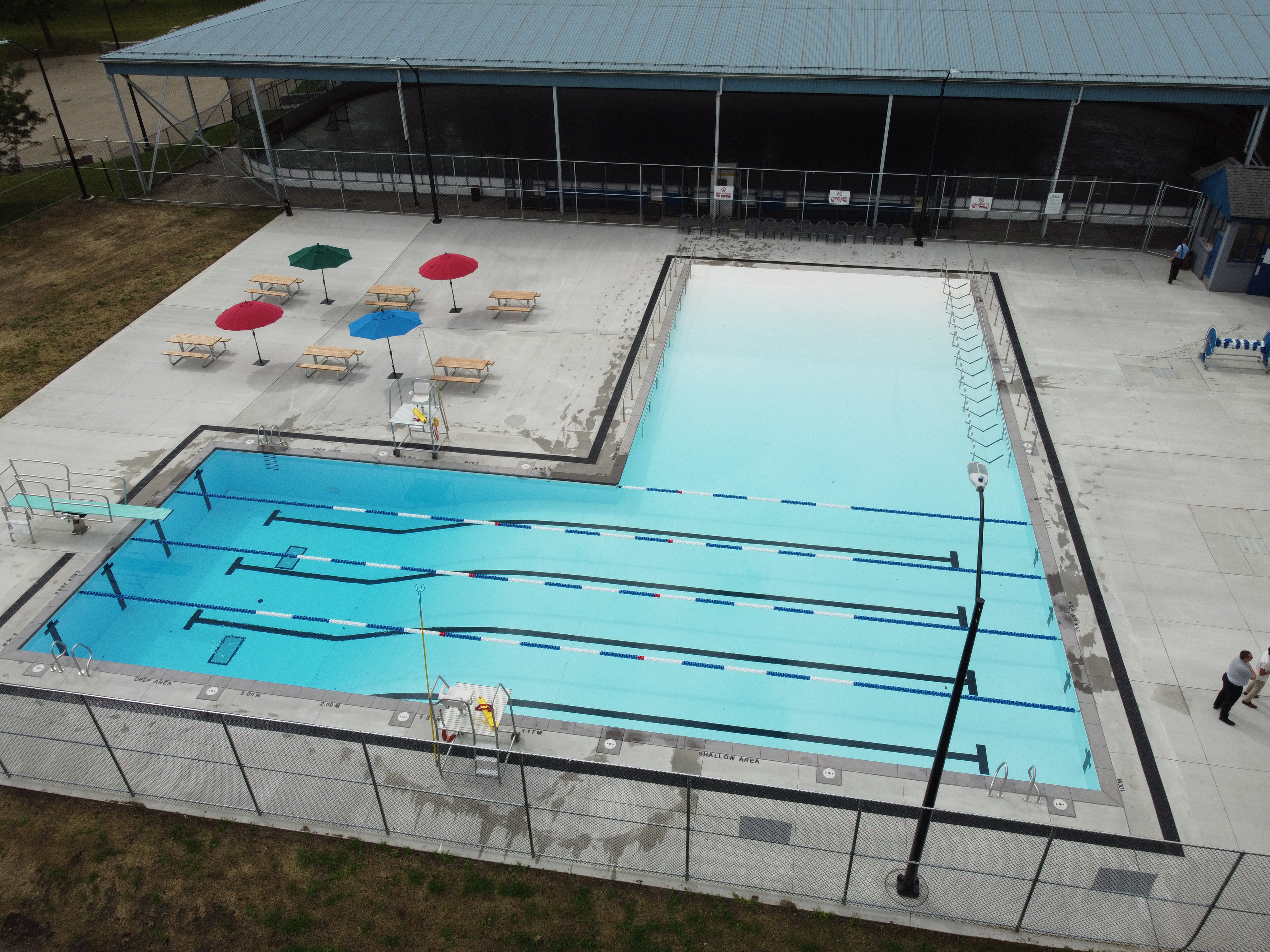Overhead view of an L shaped pool