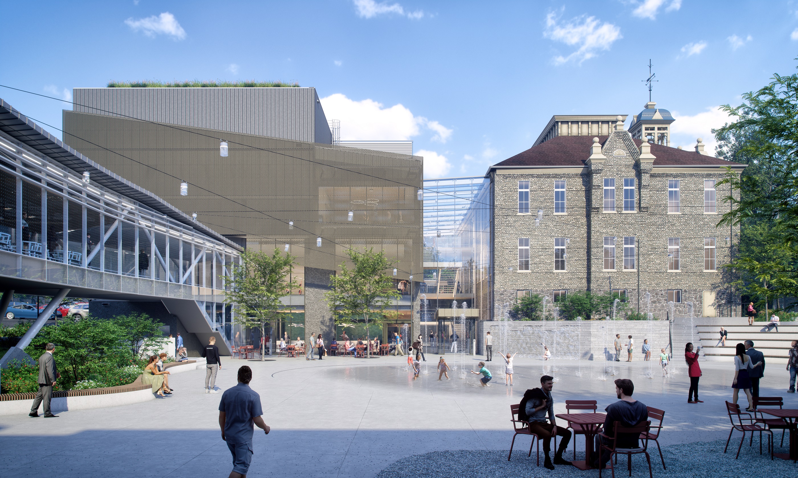 A rendered image showing what the Aurora Town Square will look like upon completion.