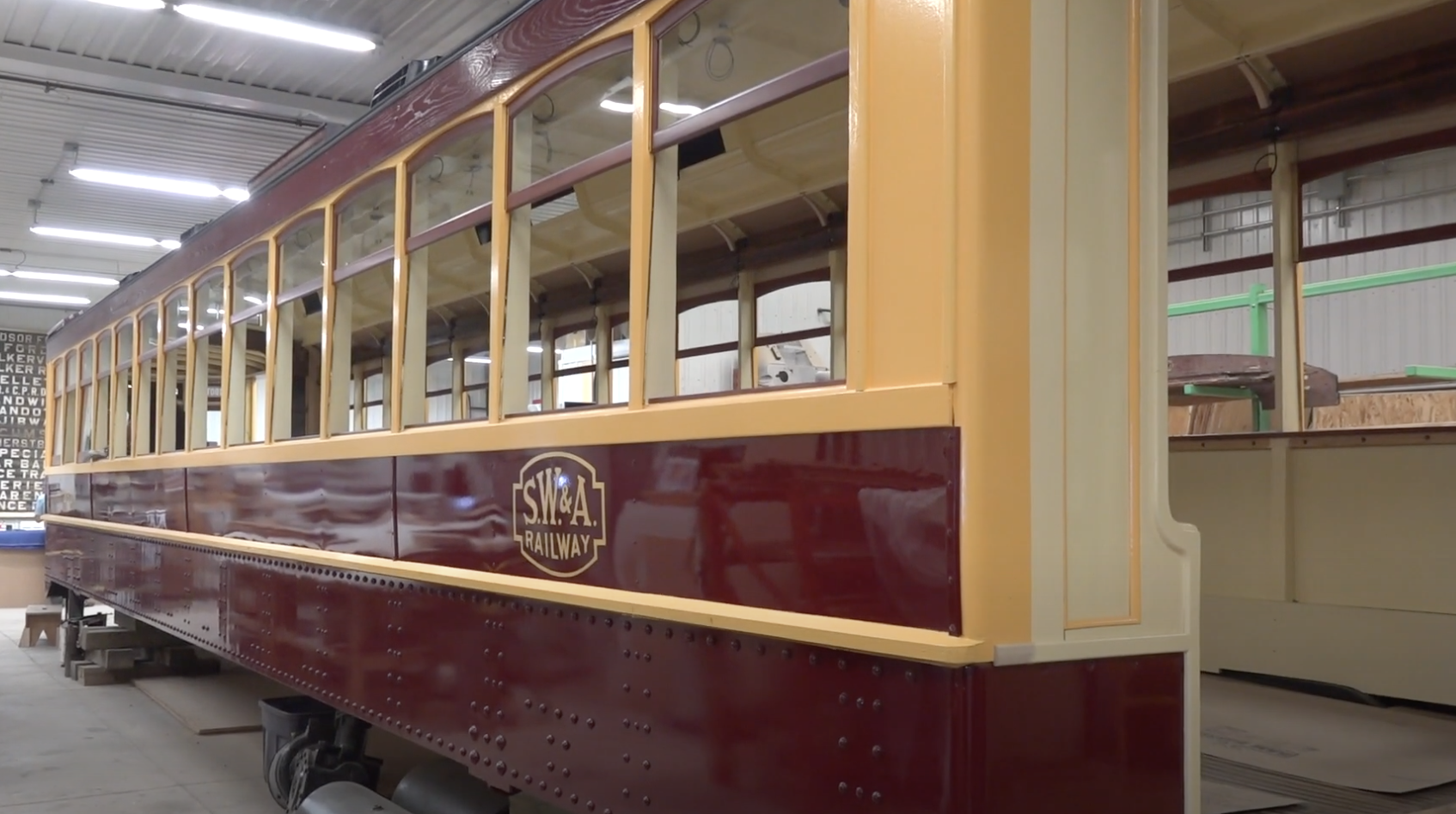 Streetcar No. 351 during restoration. 