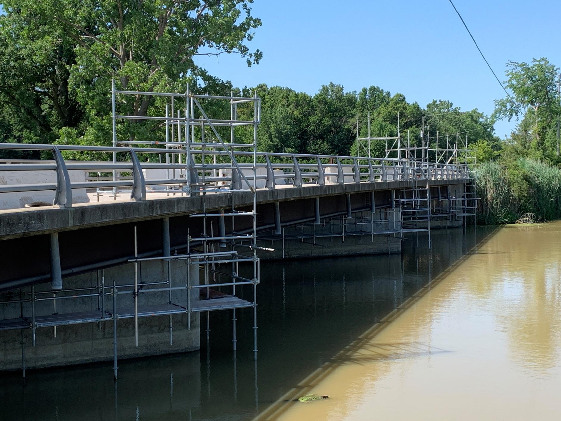 A bridge over a river with scaffolding