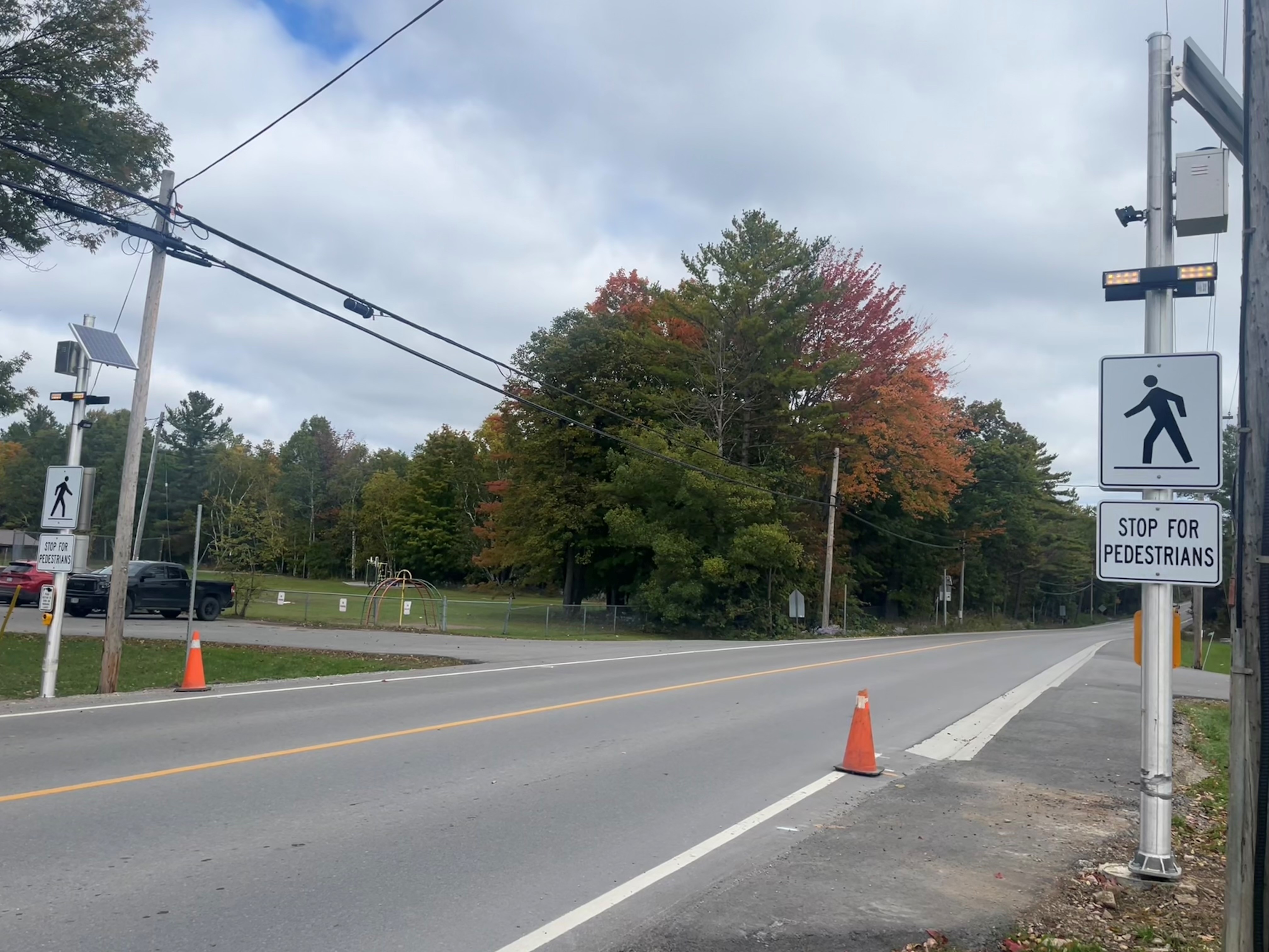 A pedestrian crosswalk at Buckhorn public school in Trent Lakes.