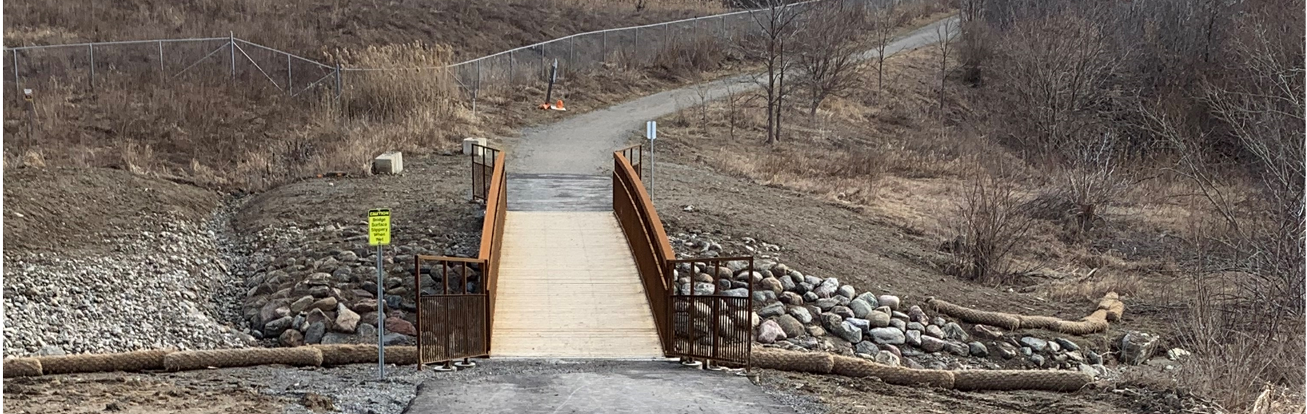 A newly built pedestrian bridge. 
