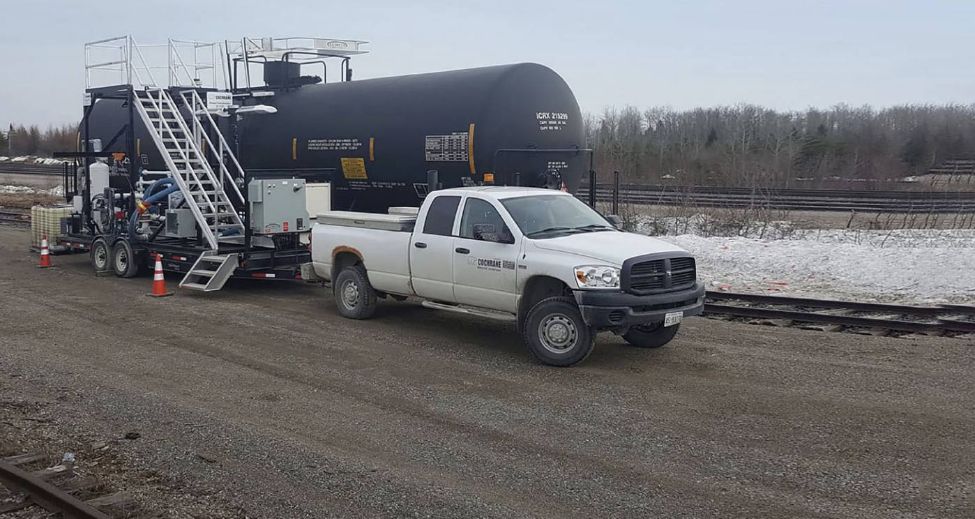 An image of the intermodal yard in Cochrane, Ontario.