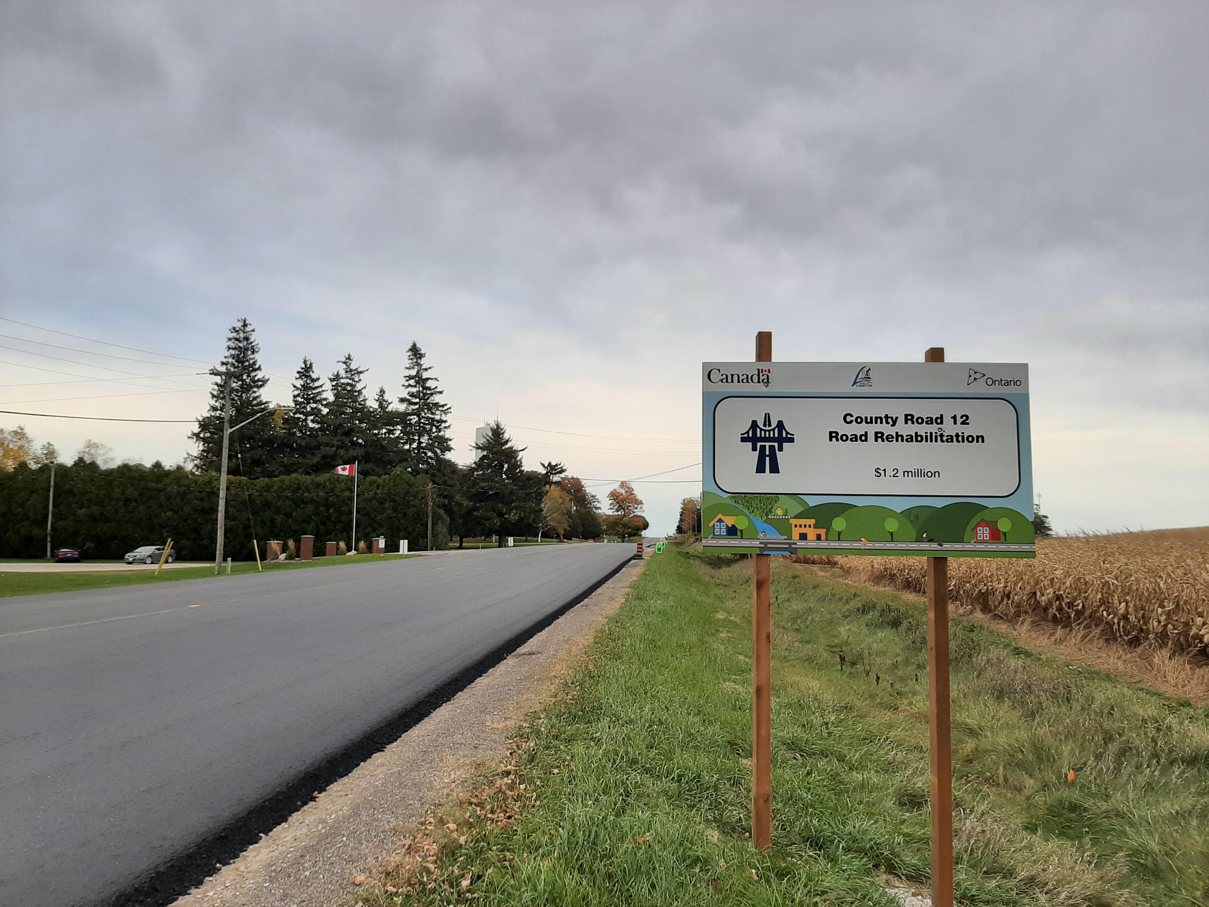 An image of the resurfaced County Road 12 in Lambton, Ontario.