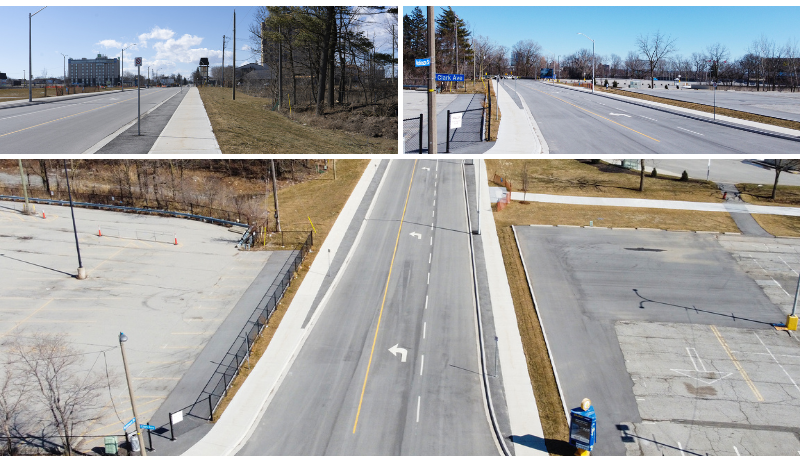 A photo collage showing different views of the new Robinson street surface in Niagara Falls.