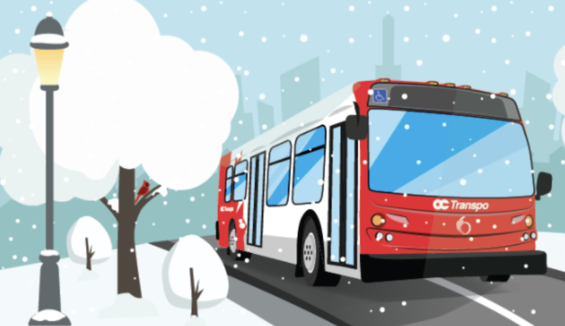 An illustration of an OC Transpo bus in the winter. 
