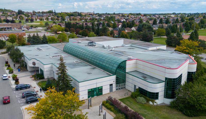 drone shot of a community centre
