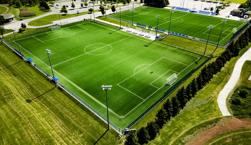 Overhead view of sports fields