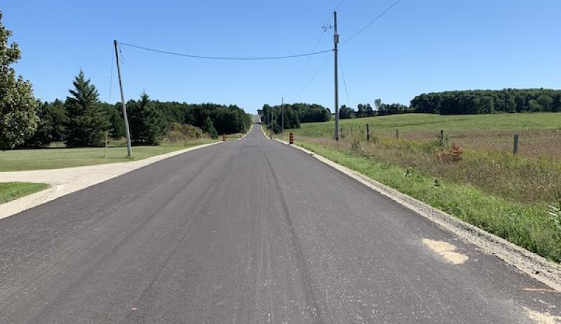 Grey Road 63 in Grey Highlands shown with new asphalt.