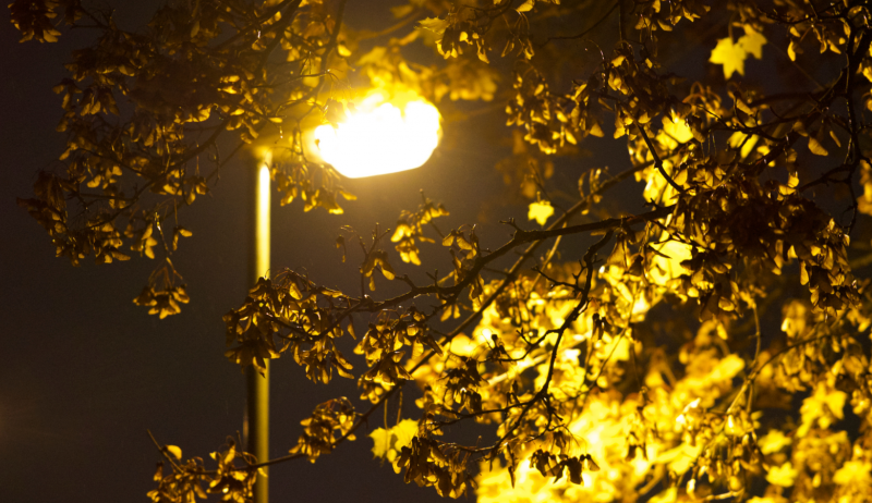 A stock image of a streetlight at night. 