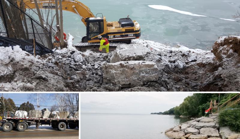 A photo collage showing work taking place at Grimsby shoreline.