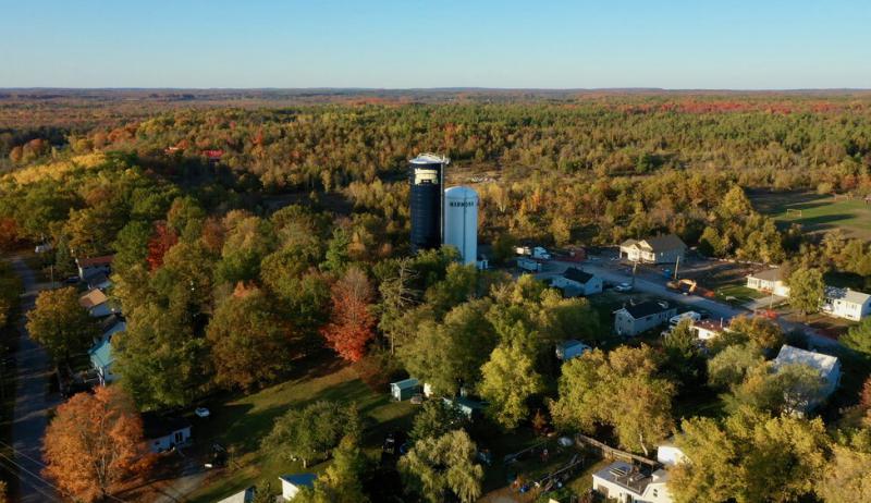 An aerial photo showing the new water tower in Marmora Village, Ontario